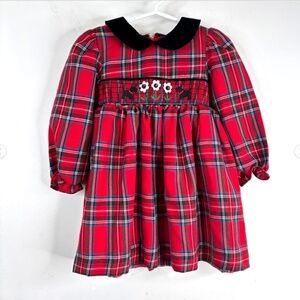 Good Lad Christmas Dress 24M Red Plaid Smocked Scotty Dogs Embroidery Peter Pan